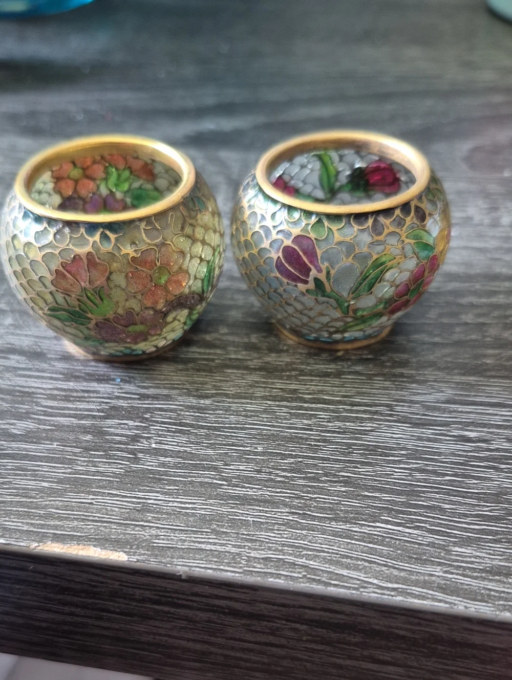 Plique A Jour Vintage Cloisonne Mini Vase Enameled Stained Glass Floral Design 2